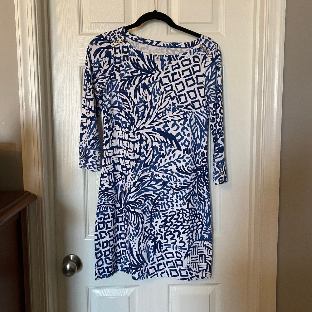 Lilly Pulitzer Sophie Dress Home Slice Indigo UPF 50 Pineapple Pr